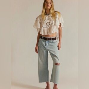 Free People Deep Trance Dropped Boyfriend Jeans Light Wash Distressed 28